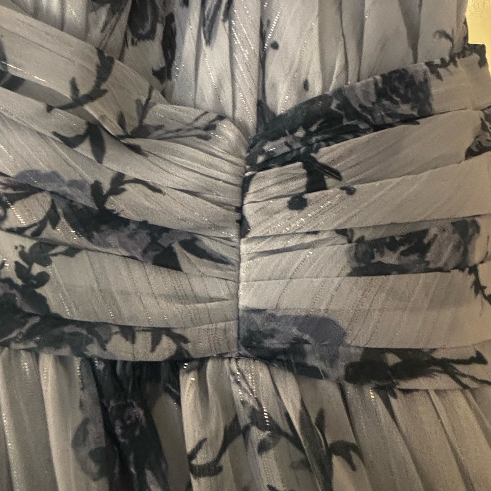 Marchesa Notte • Blue & Silver Floral Maxi Dress with open back • size 6 - Picture 14 of 16